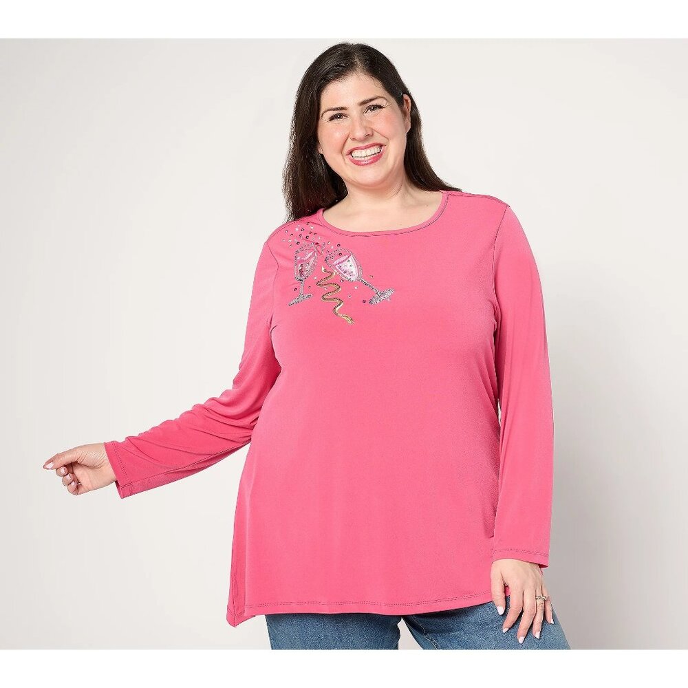 Quacker Factory Top Size 2X Let's Get Bubbly Sequin Embellished Long Sleeve NEW